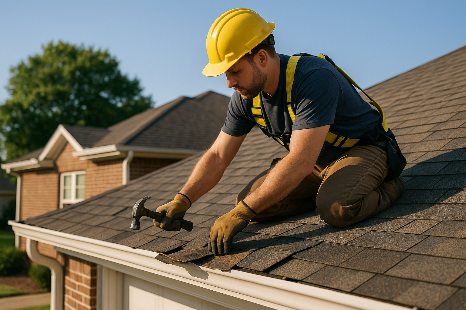 Editorial illustration depicting asphalt shingle uv damage replacement texas heat